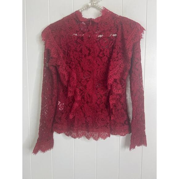 Nicholas Jasper Frill Top in Burgendy Lace Size 4 - Picture 8 of 12
